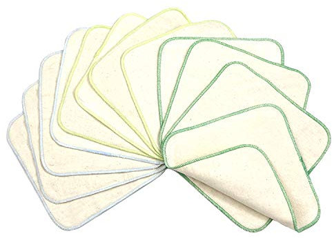 avo + cado Zweilagige Flanellwaschlappen mit Frottee - 12 Stück - Mehrweg Baby Waschlappen als Ersatz für Feuchttücher - Kleine waschbare mini Baumwolltücher (Farbe: Grün)