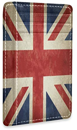 Linomo Thin Leather Card Holder and Money Clip Vintage UK Flag Union Jack English England Wallet RFID Blocking for Men & Women