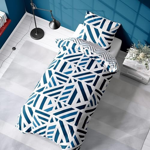 Nautica Home Orion_Bettwäsche Set_hochwertiger Renforce%100 Baumwolle Blau, weiß 155X220 Bettbezug+ 80X80+ Kissenbezug