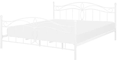 Beliani Romantisches Doppelbett Weiß Metall mit Kopfteil Lattenrost 140x200 cm Antlia