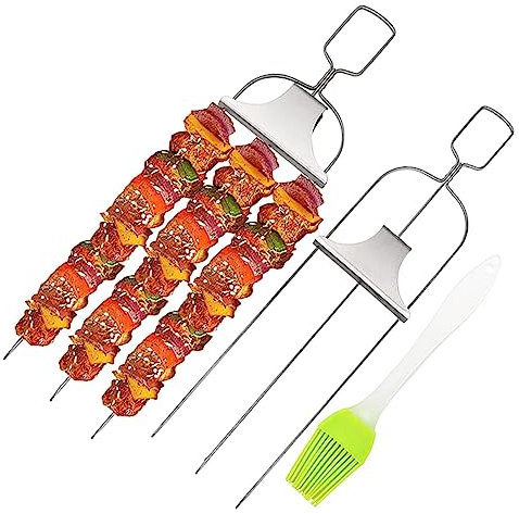 Teksome Kabob-Spieße | 27,9 cm Metall-Kebab-Spieße | Flacher Grillspieß aus Metall | Schaschlik-Spieße aus Edelstahl | 3-zackige Kabob-Spieße für Fleisch, Garnelen, Huhn, Gemüse