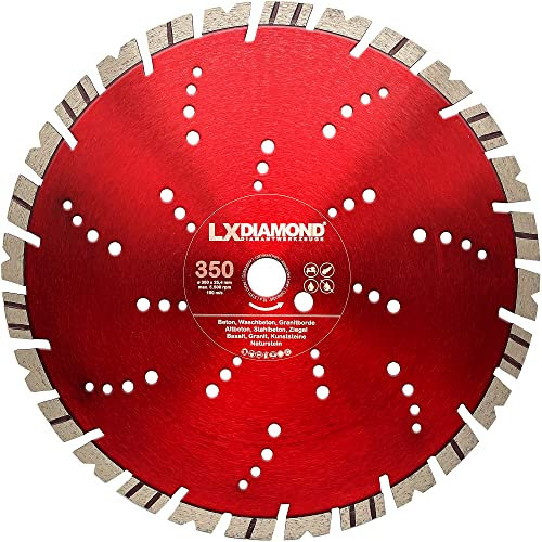 LXDIAMOND Diamant-Trennscheibe 350mm x 25,4mm - Segment 15mm - für Hartgestein Kunststeine Stein Ziegel Granit Granitborde Stahlbeton Naturstein Beton - Diamantscheibe 350 mm - in Premium Qualität