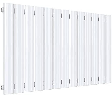 SONNI radiatore termoarreto a parete 630 x 1004 x 48 mm, termosifone a soggiorno potenza 683 W, radiatore orizzontale strato singolo da bagno, connessioni centrali G 1/2 - Bianco