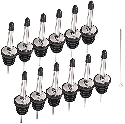 12Pezzi Tappi in Acciaio Inox Beccuccio Conico Liquore Bottiglia Versatore Tappo Versatore Salvagoccia con Cappucci di Gomma per liquore, Vino, Olio, Cocktail, Succo,ECC