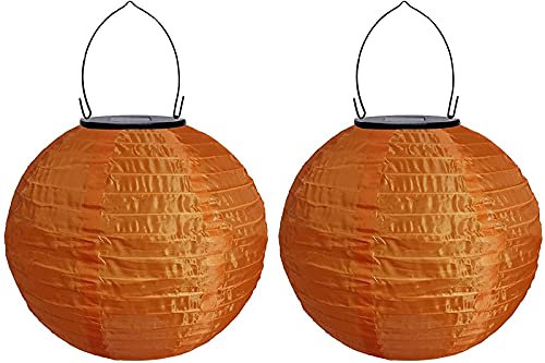 Youning Solar Lampions Außen Wetterfest, LED Solar Lampion Garten Laterne, Papier Laterne Lampenschirm Lampion Runde Laterne Papierlampions zum Dekorieren 20cm (2pcs Orange)