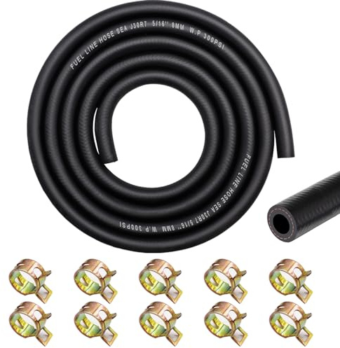 Taiss 5/16 (8mm) ID Fuel Line Kit, 6.56FT(2m) 300PSI NBR Rubber Fuel Line Hose with 10PCS 14mm ID Hose Clamps for Automotive Fuel Systems Engines:Tractors, Mowing Machine,Snow Machine,Etc