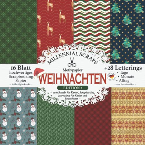 Motivpapier WEIHNACHTEN Edition 2 – zum Basteln für Karten, Scrapbooking, Journaling; für Kinder und Erwachsene –: DIY Papier & Zubehör I Zum Ausschneiden I Mit Letterings I Geschenkidee
