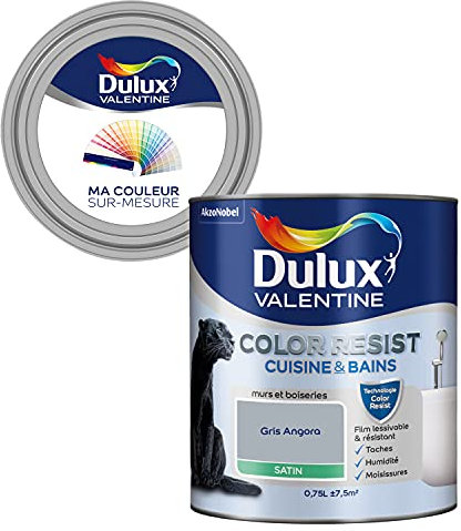Ma Couleur Sur-Mesure par Dulux Valentine – Peinture Intérieure Murs, Plafonds, Boiseries - Palette Naturelle, Cuisine & Bain Satin, Gris Angora , 0,75 L