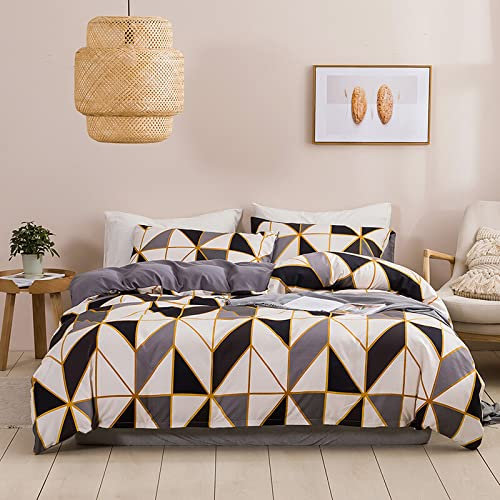 RONGSBED Bettwäsche Dreiecke 200x200 cm Grau Anthrazit Schwarz Weiß Gold Bettbezug Doppelbett Set Microfaser Deckenbezug Geometrisch Marmor Muster Bettgarnitur Gemustert 200 x + 80x80cm(GJH,200 3T)