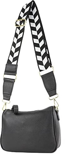 modamoda de T230 Damen Leder Umhängetasche Schultertasche handmade in Italy, Farbe:Schwarz