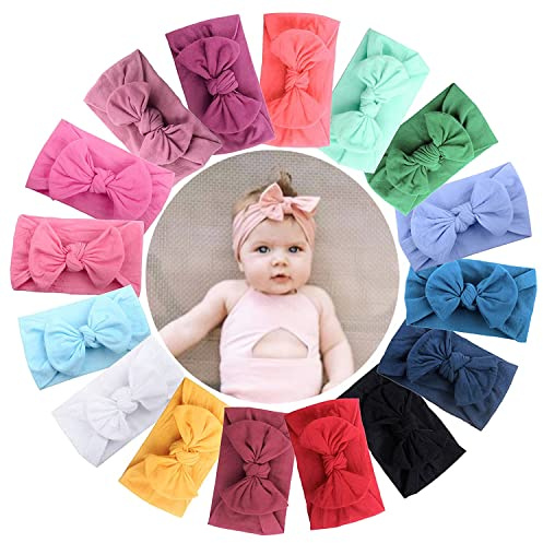 JOYOYO 16 Pcs Baby Headband for Girls Soft Wide Nylon Headbands for Newborns Toddlers - Baby Girl Headbands & Bows Multi-colored Pack