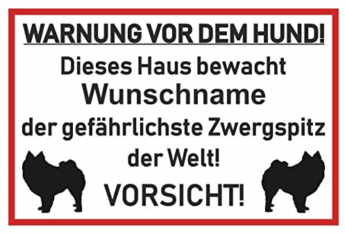 Samunshi® Aufkleber Zwergspitz Warnung - Schild Sticker Hinweisschild Warnschild Vorsicht Hund 20 x 13,3cm Zwergspitz Warnung schwarz
