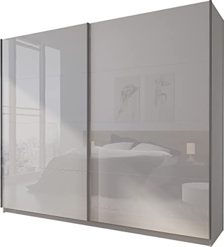 Domando Kleiderschrank Sila Modern für Schlafzimmer Breite 244cm, Schwebetüren, Hochglanz in Weiß Matt und Weiß Hochglanz