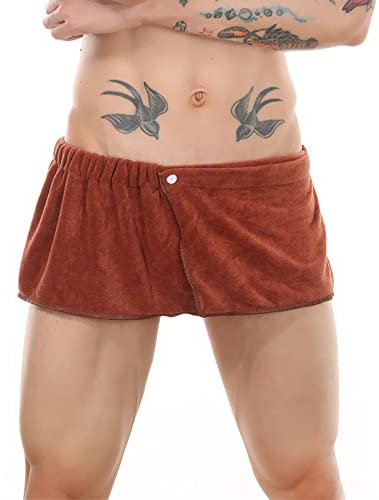 ranrann Serviette Sauna Homme Court Serviette de Bain Corail Polaire Portable pour Plage Piscine Sport Fitness Gym Douche Type A Marron Taille Unique