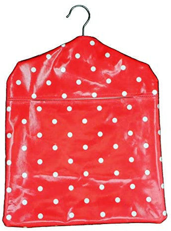 Jolee Fabrics Premium Oilcloth Peg Bags with Wooden Hanger - Large Waterproof Peg Bag, Clothes Clip Storage Perfect for Any Washing Line(Red Polka Dot)