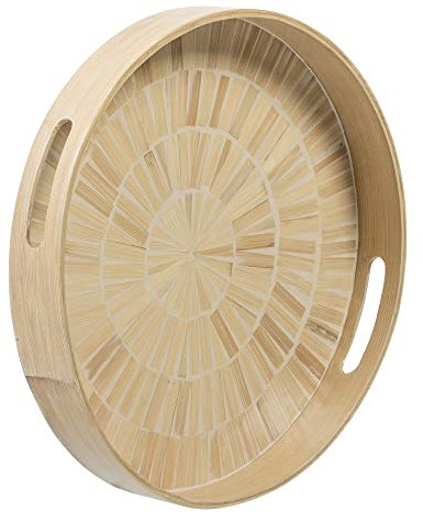 LOLAhome Bandeja Decorativa Redonda | Bandeja para Servir Redonda de Ø 35 cm (Bambú)