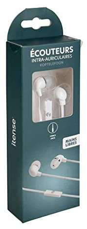itense - Ecouteurs Intra-Auriculaires filaires - avec Prise Jack 3.5mm - Micro intégré et télécommande - Mains Libres - Longueur câble: 100 cm - Puissance: 100 DB - Fréquences : 20Hz - 20KHz