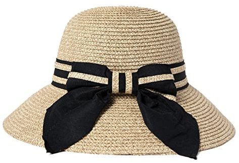 Comhats Faltbarer Strohhut Damen Sonnenhut UPF 50 + Sommerhut breite Krempe Urlaub Beigemix M