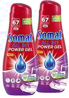 Somat Todo en 1 Power Gel (2 x 67 lavados), detergente para lavavajillas para una limpieza potente y platos limpios radiantes, incluso en programa ecológico y a bajas temperaturas