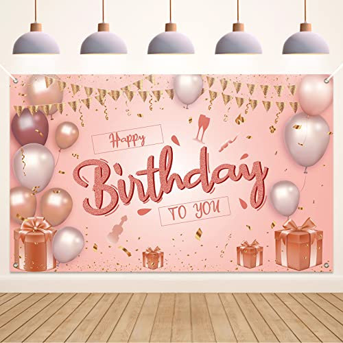 Koliphy Decoration Anniversaire, Rose Or Banderole Joyeux Anniversaire Fête Deco Pour Hommes Femmes, Anniversaire Photographie Fond Bannière, 70,8 x 40,3 Pouce