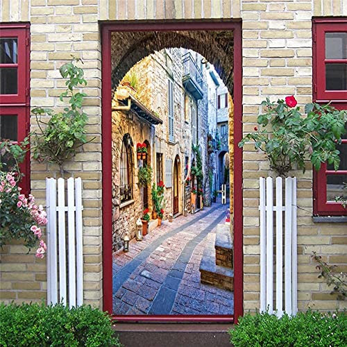 Autocollant 3D De Décoration Pour Porte Poster De Portes Paysage De Rue De Petite Ville 90 X 210 Cm, Papier Peint, Impression Photographique, Idéal Pour Intérieur Door - Photos De Porte - Peintures
