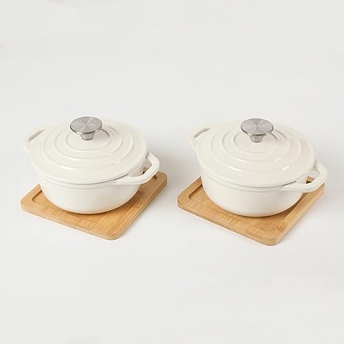 HAWOK Lot de 2 mini cocottes à pain en fonte émaillée Blanc crème…
