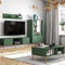 Wohnwand Wohnzimmermöbel grün 4-teilig Modern, 1 Highboard, 1 Lowboard, 1 Couchtisch, 1 Wandboard inkl. LED-Beleuchtung
