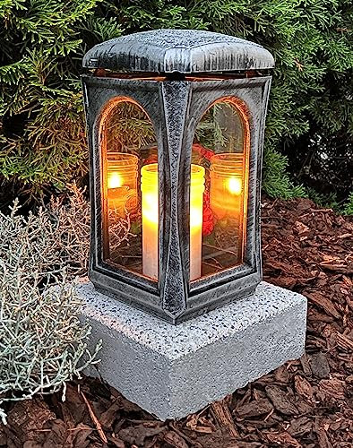 Grablaterne mit Sockel Classico Premium Massiv Guss Silber 28,0cm Grabschmuck Grablampe Grabkerze Kerze Grablicht Grableuchte Lampe Laterne Licht Kerze Trauer Friedhof Garten
