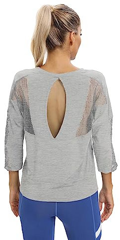 Women's Sports T-Shirts Ladies Open Back Workout Athletic Shirt Yoga Gym Tops Sportwear 3/4 Sleeve Workout Tops for Women Light Grey