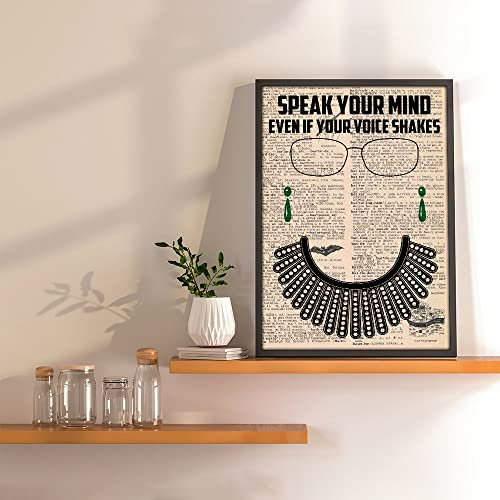Lustiges Retro-Metall-Blechschild, RBG-Poster, Ruth Bader Ginsburg Portrait, Ruth Bader Ginsburg Zitat, berüchtigtes RBG Speak Your Mind Even If Your Voice Shakes Druck, Heimdekoration, Kunstposter,