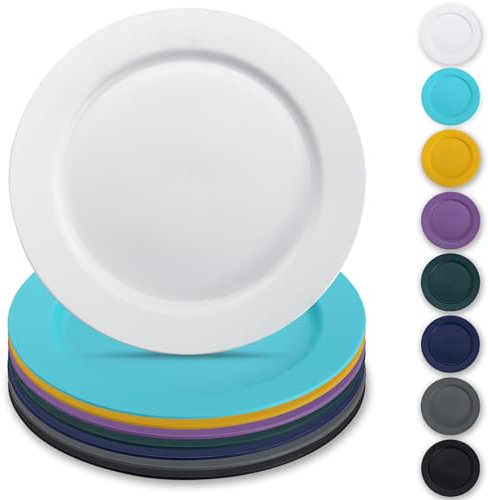 Berglander Kunststoff teller Set von 8 Stück 25cm, Mutil Farbe Mehrwegige flache Speiseteller, Salatteller, Nudelschalen, Geschirrset leicht zu tragen für Zuhause, Garten, Picknick, Camping