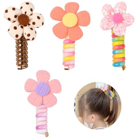 4 Stück Bunte Telefonkabel-Haarbänder,Colorful Telephone Wire Hair Bands für Kinder,Spiral-Haargummis Pferdeschwanz-Zöpfe,Schleife Geflochtene Telefondraht-Haarbänder