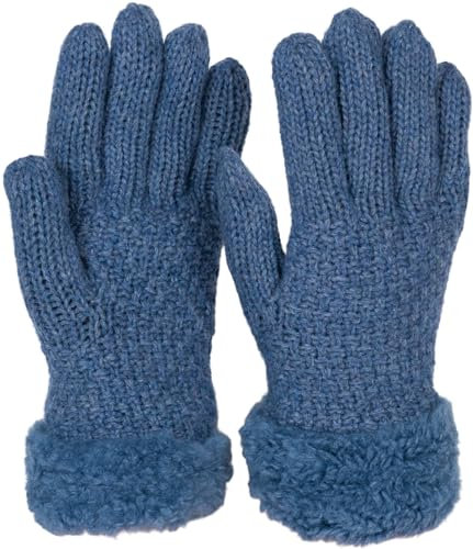 styleBREAKER Damen warme Winter Handschuhe mit Perlmuster und Fleece, Thermo Strickhandschuhe, Fingerhandschuhe 09010032, Farbe:Jeansblau