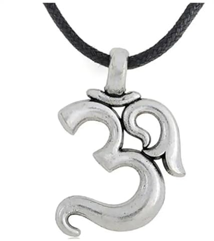 AB India Crafts Pendentif symbole « Om Aum » Mantra - En zinc - Avec collier ciré (variable) et pochette à bijoux - Spiritualité de l'Inde, Coton