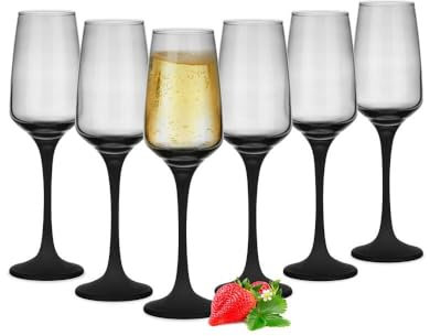 Sendez Lot de 6 flûtes à champagne avec pied noir 210 ml