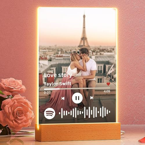 Bemaystar Spotify Glas Personalisiert - Spotify Bild Personalisiert mit Foto, Personalisierte Song Cover Arcylic Fotorahmen, Personalisierte Geschenke für Frauen und Männer