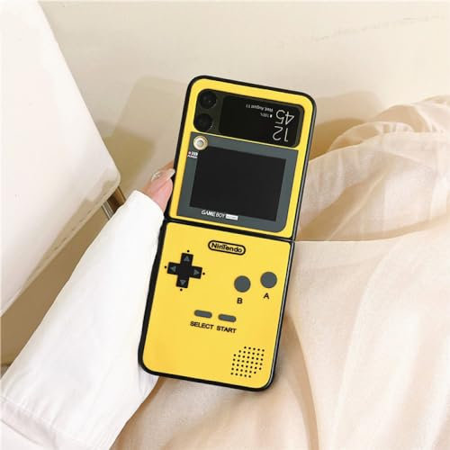 Handyhüllen für Samsung Galaxy Z Flip 5 4 3 5G 3D-Antenne Game Boy Luxus-Hartplastikrahmen Silikonhülle für Samsung Z Flip3, gelber Game Boy, für Samsung Z Flip 3
