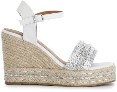 Cafe Noir SANDALO GILDA IN RAFIA E TESSUTO CON ZEPPA CORDA - C1HM9050 - ARGENTO, 40