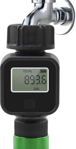 Zuasdvnk Wasserschlauchzähler – Wasserzähler mit LCD-Display, Wasserzähler verfolgt Gallonen/Liter Verbrauch und Rate für Rasensprenger, Düsensprüher,