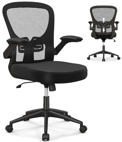 COSTWAY Bürostuhl mit hochklappbaren Armlehnen, ergonomischer Schreibtischstuhl mit Verstellbarer Lendenstütze & Wippfunktion, höhenverstellbarer Drehstuhl, Computerstuhl bis 150 kg belastbar