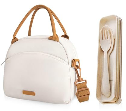 1 bolsa de almuerzo portátil, 1 juego de cubiertos, bolsa térmica de papel de aluminio, bolsa de almuerzo a prueba de polvo, bolsa de almuerzo de gran capacidad, bolsa térmica portátil, adecuada para