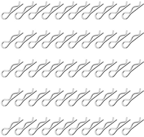 AOEVUIR 50 Pcs RC Karosserie Clips Edelstahl R Typ Pin für 1/10 Fernbedienung Auto Shell Modell Ersatzteil Silber Körper Shell Clip Karosserie Splinte Klammern