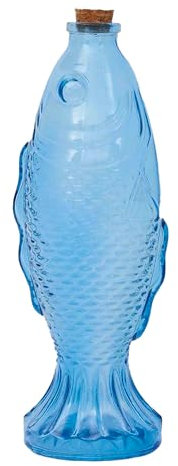 Jarrón de Cristal en Forma de Pez Azul, Relieve Acentuado, Jarra para Bebidas, Jarra para Servir la Mesa, jarrón para Flores, jarrón Decorativo con Tapón de Corcho