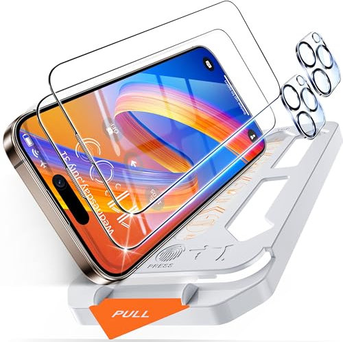 Tentoki für Panzerglas iPhone 16 Pro [6,3 Zoll] 2x Full Screen Schutzfolie und 2×Kameraschutz Kratzfest, Stabil, [Auto-Installation] [Militärischer Schutz] [Bläschenfrei] [9H+ Härte] [HD-Klar]