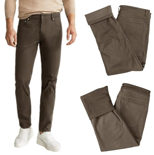 VEQUÈ Pantaloni Uomo Cotone Elasticizzati Invernali Felpati Termici Jeans Comodi Imbottiti in Pile Vestibilita' Regolare Taglie dalla 46 alla 60 (IT, Numero, 54, Regular, Regular, Beige)