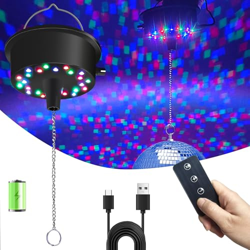 Disco Ball Motor with Lights with Remote, Palujorty 5 RPM-9 RPM 24 LED Mirror Ball with Lights for 4 6 8 12 Balls for Party(USB/Battery Powered)