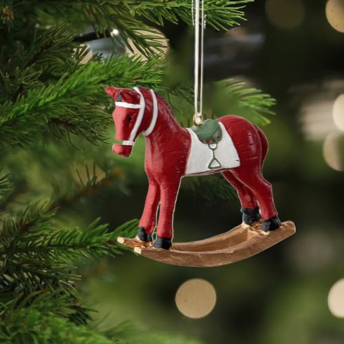 Resin Rocking Horse Christmas Tree Decorations 3D Horse Christmas Tree Hanging Ornament Small Pendant Vintage Christmas Tree Horse Ornament