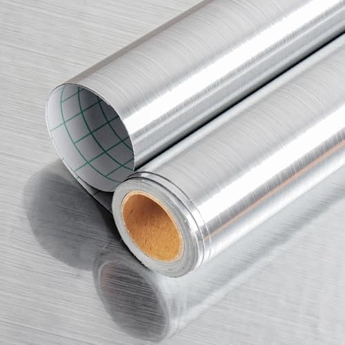 Yenhome Vinilo Acero Inoxidable Lámina Adhesiva Plata 60 x 300cm Lámina Espejo Encimera de Cocina Papel de Contacto Autoadhesivo de Acero Inoxidable Plateado Impermeable Vinilo Adhesivo Muebles