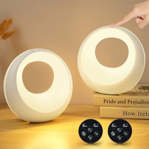 Nachttischlampe Touch Dimmbar 2er Set mit Fernbedienung, LED Rund Tischlampe Kabellos mit RGB Farbwechsel, USB Aufladbar Nachttischlampe Nachtlicht Kinder mit Timer & Memory für Schlafzimmer