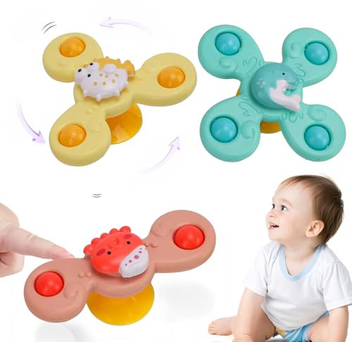3 Stück Saugnapf Spielzeug, Baby Fidget Toys,Saugnapf Spinner Spielzeug,Saugnapf Spielzeug Kreisel Kinder Baby-Badespielzeug Geschenke für 1-3 Jahre